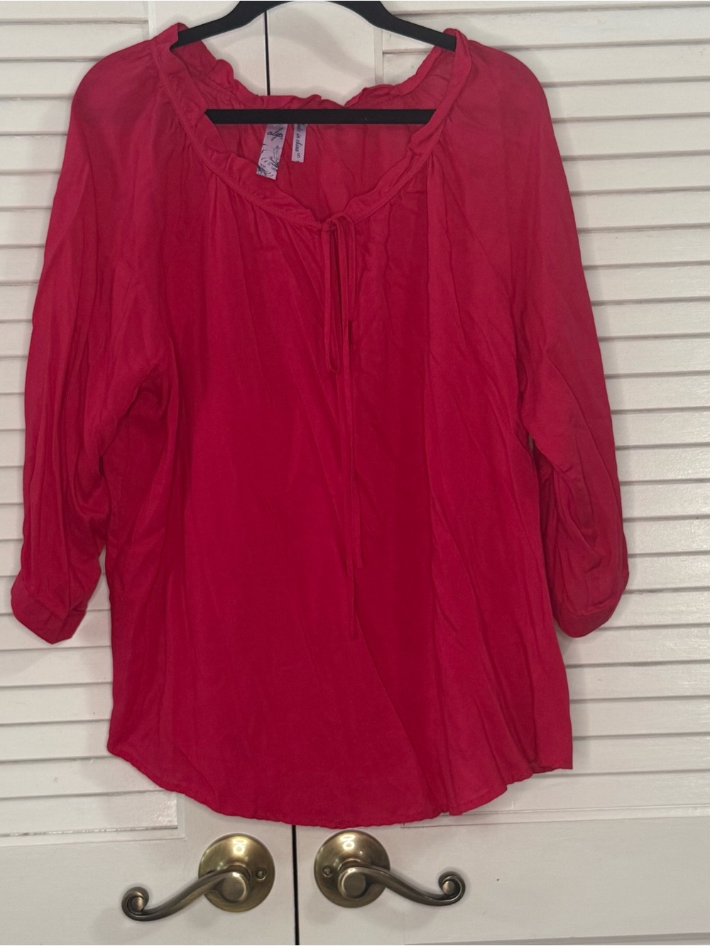 Alya Hot Pink Peasant Tie-Neck Blouse